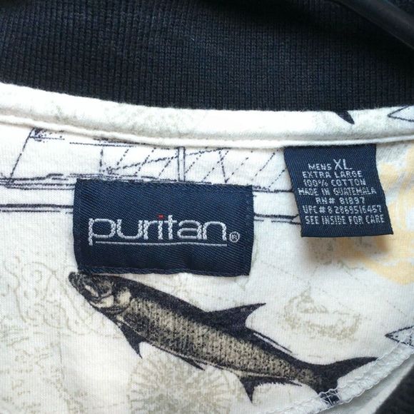 Puritan Fish & Sailboats Short Sleeve Men's Polo Shirt, Size XL - Picture 4 of 4
